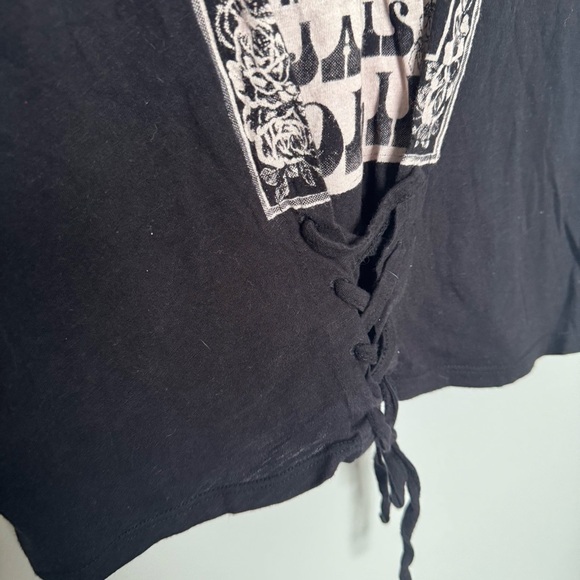 Janis Joplin groovy lace up Black Graphic Women's Top XS oversized goth y2k - Picture 3 of 5